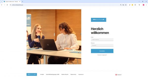 Screenshot Website-Login der E-Learning Plattform